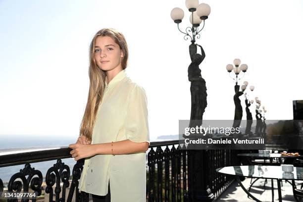 Elisa del Genio attends the Nastri d'Argento Grandi Serie Internazionali press conference on September 18, 2021 in Naples, Italy.