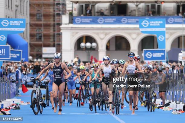 Laura Lindemann of Germany finishes performs on the run leg of the Elite woman sprint distance during the World Triathlon Championship Series Hamburg...