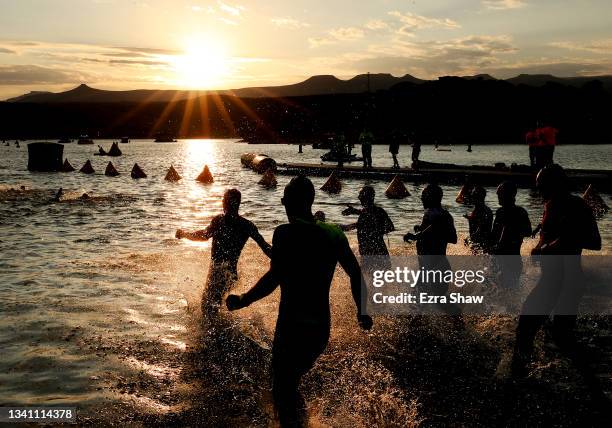 Start of the Men´s swim leg of the race during the IRONMAN 70.3 World Championship on September 18, 2021 in St George, Utah.