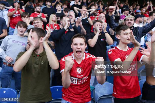 Bristol City fans celebrate at full time following the Sky Bet Championship match between Queens Park Rangers and Bristol City at The Kiyan Prince...