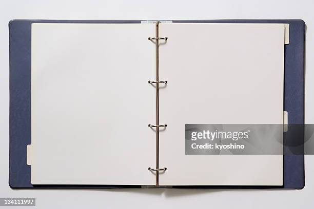 isolated shot of opened blank ring binder on white background - folders stock pictures, royalty-free photos & images