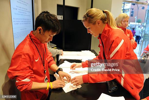 Emma Byrne of Arsenal Ladies FC during a visit to the Nike Store on November 26, 2011 in Tokyo, Japan.