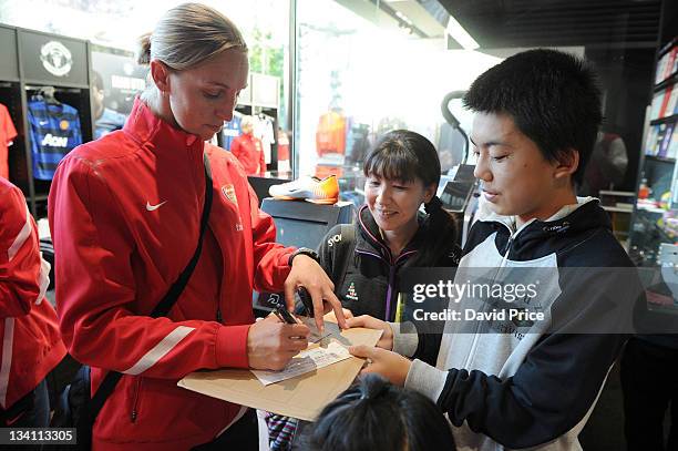 Faye White of Arsenal Ladies FC during a visit to the Nike Store on November 26, 2011 in Tokyo, Japan.