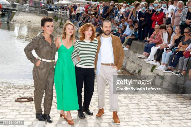 Aude Gogny-Goubert , Tiphaine Daviot, Erika Sainte, Antoine Gouy attend the photocall for "J'ai tue mon mari" during day five of Fiction Festival on...