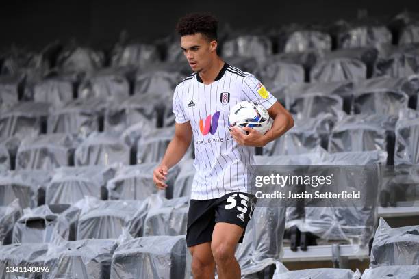 Antonee Robinson of Fulham collects the ball from the stand during the Sky Bet Championship match between Fulham and Reading at Craven Cottage on...