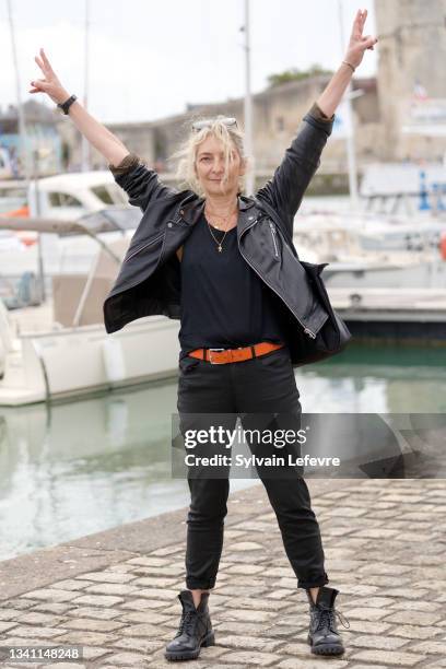 Corinne Masiero attends the photocall for "Boomerang" during day five of Fiction Festival on September 18, 2021 in La Rochelle, France.