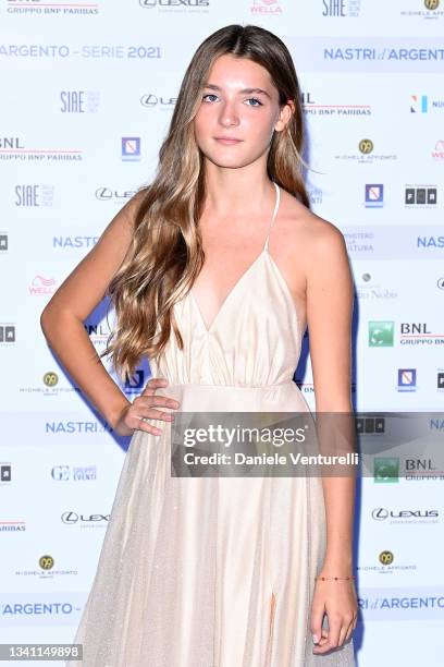 Elisa del Genio attends the Nastri d'Argento Grandi Serie Internazionali photocall on September 18, 2021 in Naples, Italy.