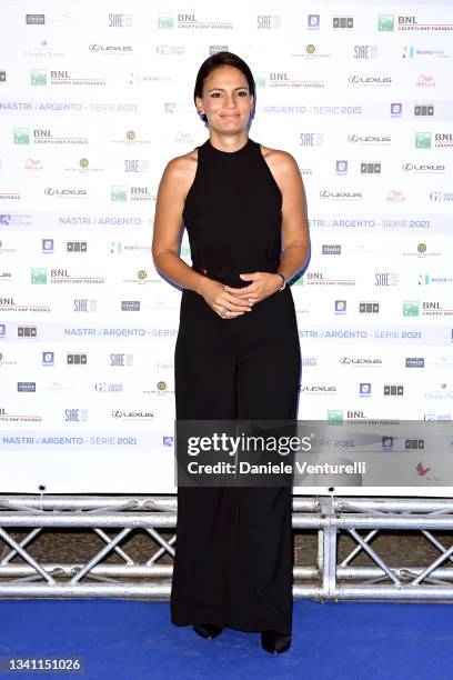 Shalana Santana attends the Nastri d'Argento Grandi Serie Internazionali photocall on September 18, 2021 in Naples, Italy.