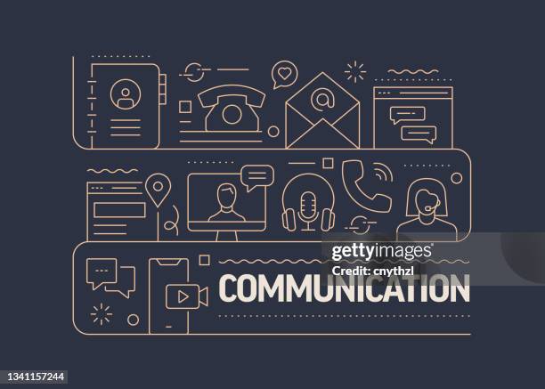 communication related vector banner design concept, modern line style with icons - email header stock illustrations