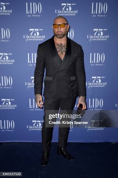 Dave Bautista attends Le Lido on September 18, 2021 in Paris, France. Paris' world-famous cabaret venue Le Lido, celebrating their 75th anniversary...