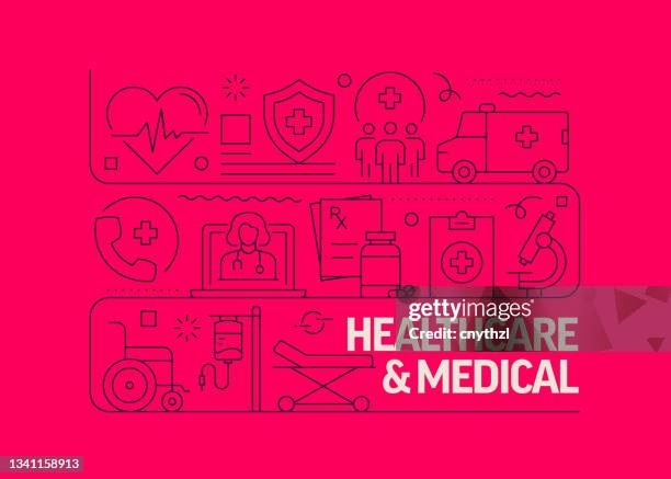 healthcare and medical related vector banner design concept, modern line style with icons - operating room stock illustrations