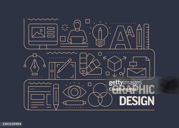 bildbanksillustrationer, clip art samt tecknat material och ikoner med graphic design related vector banner design concept, modern line style with icons - graphic designer