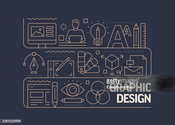 graphic design related vector banner design concept, modern line style with icons - design professional 幅插畫檔、美工圖案、卡通及圖標