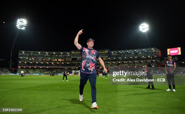 Darren Stevens of Kent acknowledges the fans after victory in the Vitality T20 Blast Final between Somerset and Kent at Edgbaston on September 18,...