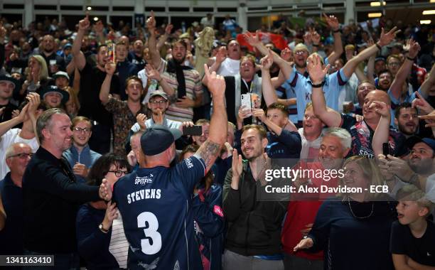 Darren Stevens of Kent celebrates with his family and fans after the Vitality T20 Blast Final between Somerset and Kent at Edgbaston on September 18,...