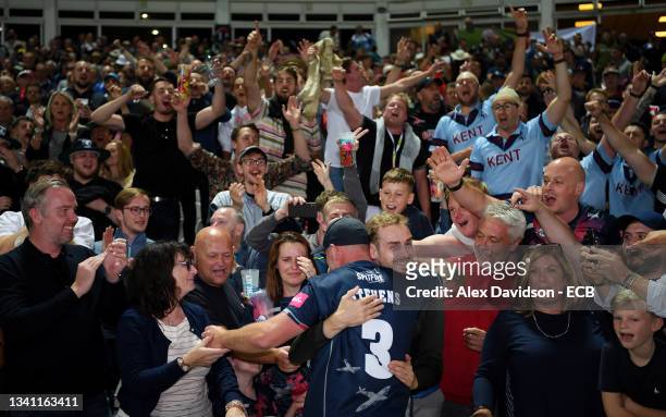 Darren Stevens of Kent celebrates with his family and fans after the Vitality T20 Blast Final between Somerset and Kent at Edgbaston on September 18,...