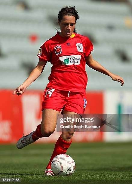 Donna Cockayne of United runs with the ball during the round six W-League match between Adelaide United and Sydney FC at Hindmarsh Stadium on...