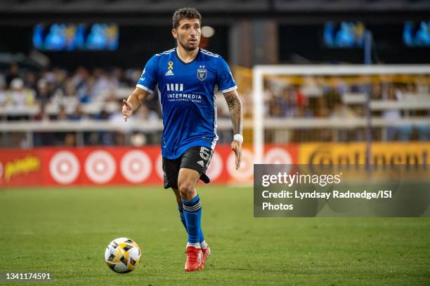 Eric Remedi of the San Jose Earthquakes dribbles the ball during a game between Colorado Rapids and San Jose Earthquakes at PayPal Park on September...