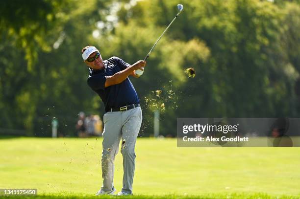 Robert Allenby of Australia shoots his second shot on the 18th hole during the second round of the Sanford International Presented by Cambria at...