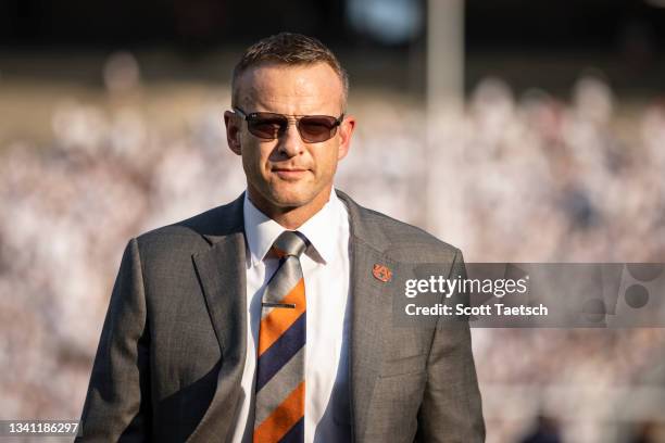 Head coach Bryan Harsin of the Auburn Tigers walks the field before the game against the Penn State Nittany Lions at Beaver Stadium on September 18,...