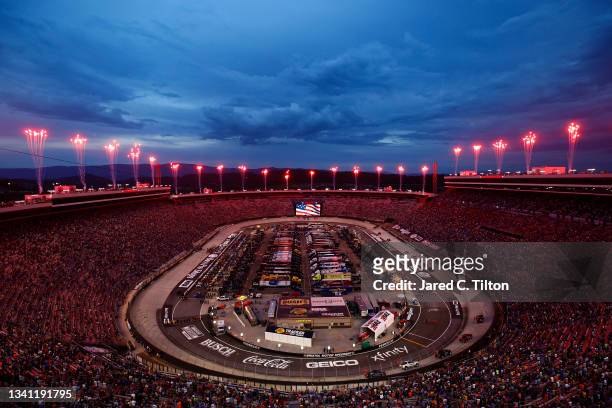 General view of the speedway during pre-race ceremonies prior to the NASCAR Cup Series Bass Pro Shops Night Race at Bristol Motor Speedway on...