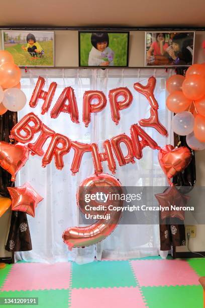 9th birthday celebration decoration at home - red gold party stock pictures, royalty-free photos & images