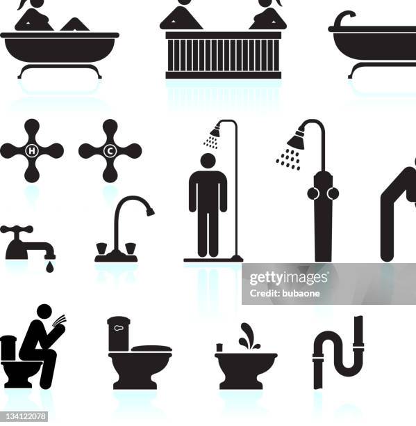 bath & bathroom black and white vector icon set - bathroom sink stock illustrations