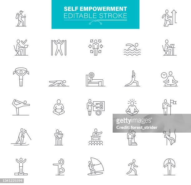 self improvemen icons editable stroke. contains such icons personal growth, motivation, training course - learning objectives icon stock illustrations