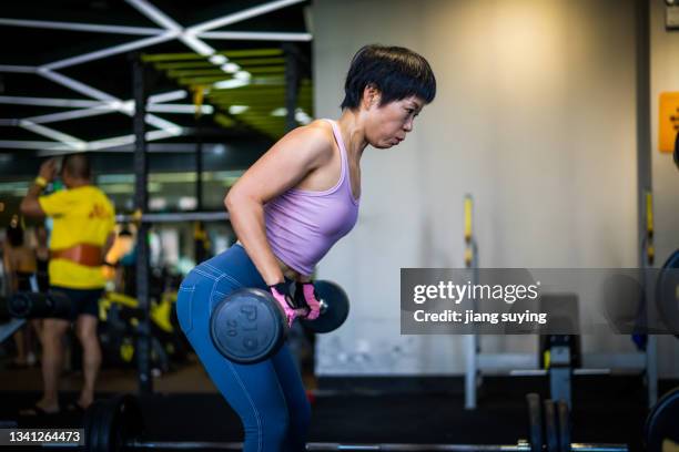 a woman works out at the gym - women working out in gym stock pictures, royalty-free photos & images