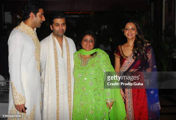 Abhishek Bachchan, Karan Johar, Guest and Gauri khan attend the Riteish Deshmukh and Genelia D'souza's Sangeet ceremony on January 31, 2012 in...
