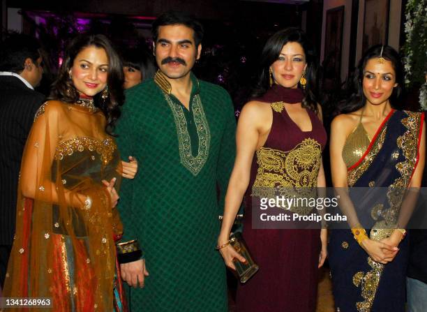 Amrita Arora,Arbaaz Khan, Aditi Govitrikar and Malaika Arora Khan attend the Riteish Deshmukh and Genelia D'souza's Sangeet ceremony on January 31,...