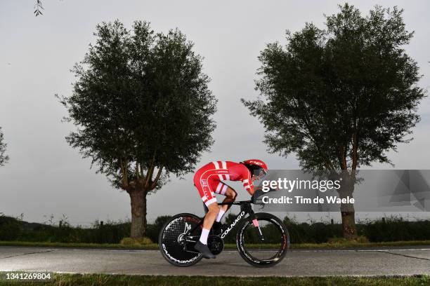 Mikkel Bjerg of Denmark sprints during the 94th UCI Road World Championships 2021 - Men Elite ITT a 43,3km Individual Time Trial race from...