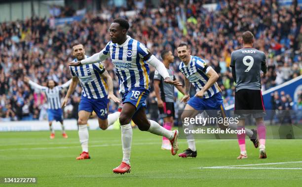 Danny Welbeck of Brighton & Hove Albion celebrates after scoring their side's second goal during the Premier League match between Brighton & Hove...