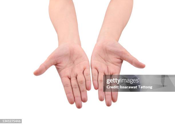 empty two hands on white background. - catching hands stock pictures, royalty-free photos & images