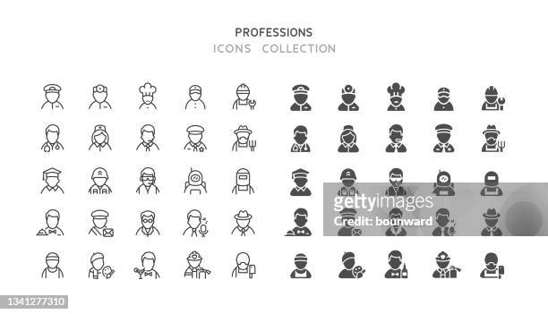 line & flat professions icons - polizei stock-grafiken, -clipart, -cartoons und -symbole