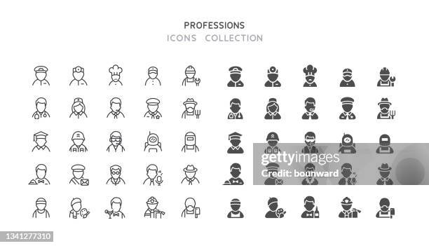 bildbanksillustrationer, clip art samt tecknat material och ikoner med line & flat professions  icons - poliskår