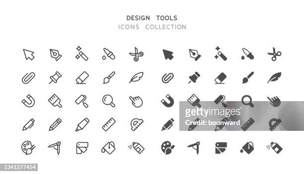 stockillustraties, clipart, cartoons en iconen met line & flat design tools icons - veer gefabriceerd object
