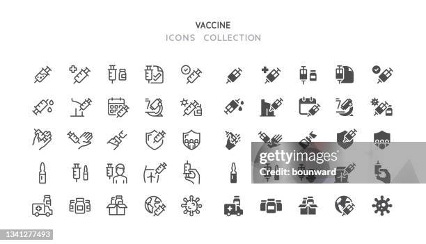 stockillustraties, clipart, cartoons en iconen met line & flat vaccine icons - arm needle