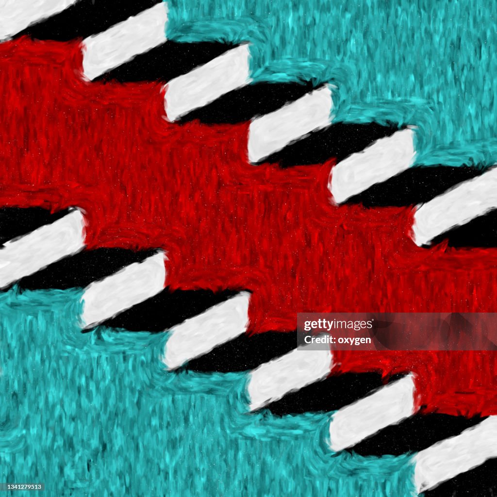 Abstratc Stairs Steps Teal Red Background. Digital Art on Impression style