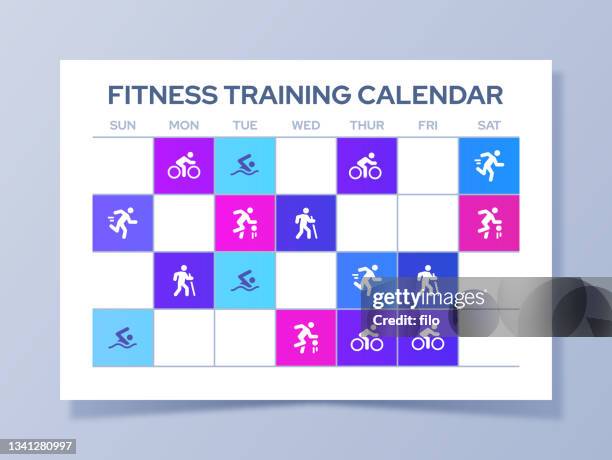 fitness training exercise calendar - road cycling stock illustrations