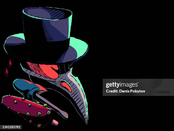 hand-drawn banner illustration - plague doctor mask with hat. - beak mask stock illustrations