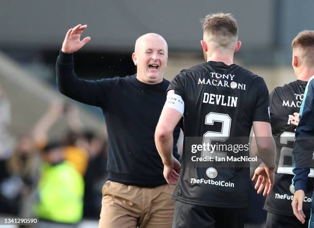 Livingston manager David Martindale celebrates at full time during the Cinch Scottish Premiership match between Livingston FC and Celtic FC at...