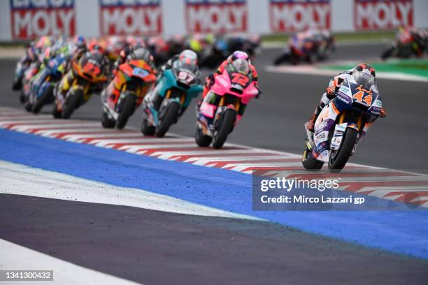 Aron Canet of Spain and Inde Aspar Team leads the field during the Moto2 race during the MotoGP Of San Marino - Race at Misano World Circuit on...