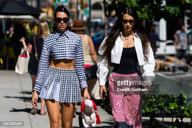 Dua Lipa and Bella Hadid are seen in NoHo on September 19, 2021 in New York City.