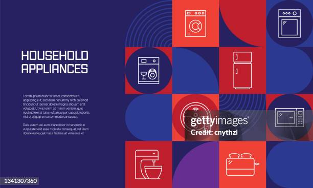household appliances related design with line icons. simple outline symbol icons. - appliance stock illustrations