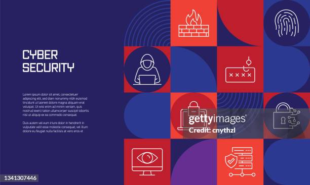 cyber security related design with line icons. simple outline symbol icons. - cybersecurity infographic stock illustrations