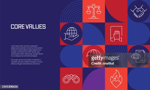core values related design with line icons. simple outline symbol icons. - honesty stock illustrations