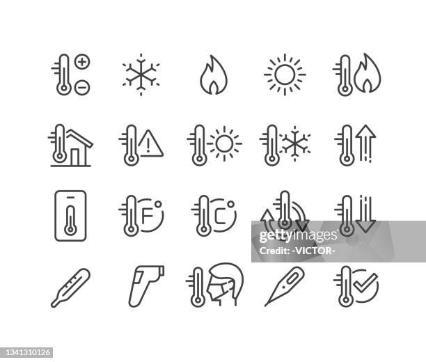 bildbanksillustrationer, clip art samt tecknat material och ikoner med thermometer icons - classic line series - temperature