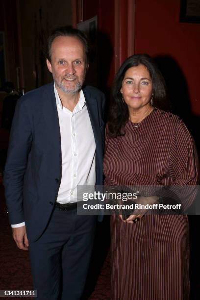 Co-owner of the Theater Jean-Marc Dumontet and actress Cristiana Reali attend the "Simone Veil - Les combats d'une effrontée" Theater Play at...