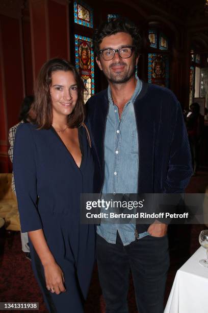 Charlotte Gabris and Antoine Benneteau attend the "Simone Veil - Les combats d'une effrontée" Theater Play at "Theatre Antoine" on September 19, 2021...